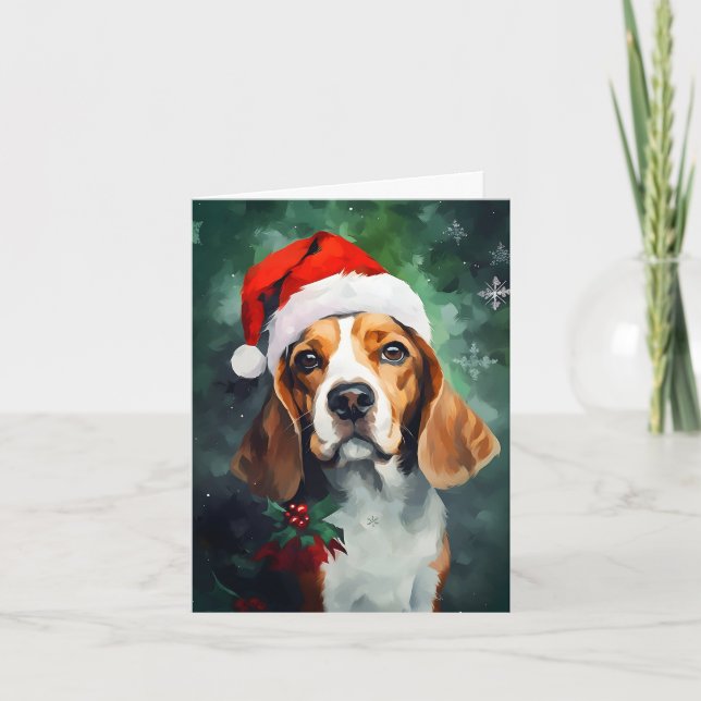 Carte peinture de Noël beagle (Devant)