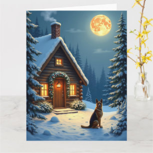 Carte Peinture de Noël de cabane enneigée avec Berger Al