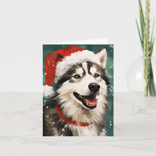 Carte Peinture de Noël Husky (Devant)