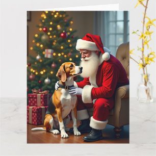 Carte Peinture de Noël Rencontre de Beagle et Père Noël
