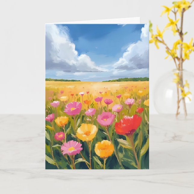 Carte Peinture de paysage de champ de fleurs (Fleur jaune)