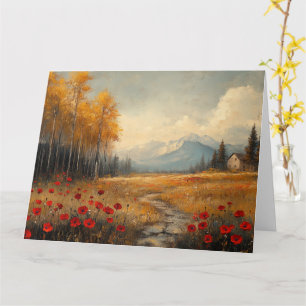 Carte Peinture de Prairie Automnale Vintage avec Coqueli