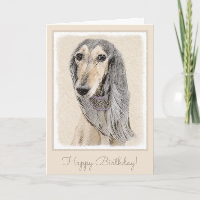 Carte Peinture de Saluki (faon) - art original mignon de (Devant)