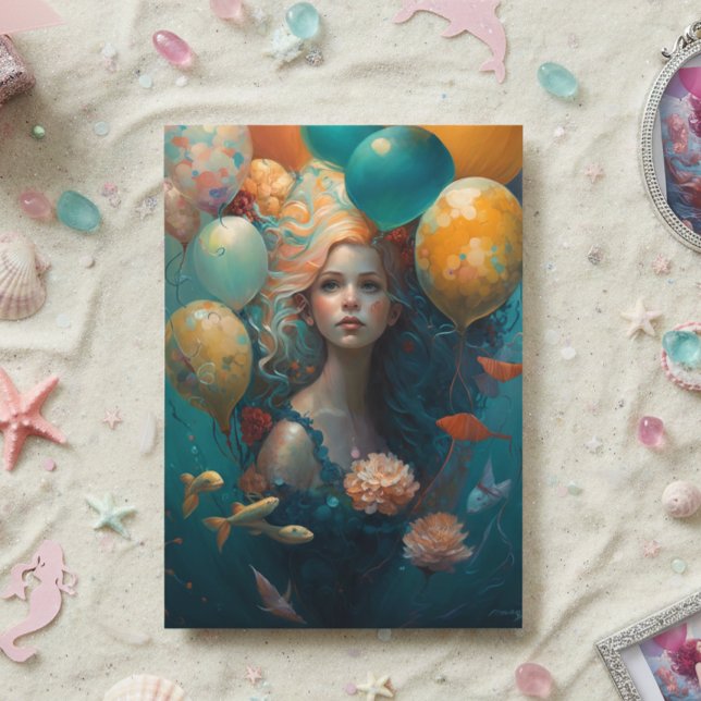 Carte Peinture de sirène Ballons d'anniversaire (Créateur téléchargé)