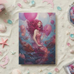 Carte Peinture de sirène Ballons d'anniversaire rose<br><div class="desc">Cette conception a été créée par art numérique. Elle peut être personnalisée en cliquant sur le bouton personnaliser et en modifiant la couleur, en ajoutant un nom, des initiales ou vos mots préférés. Contactez-moi à l'adresse colorflowcreations@gmail.com si vous souhaitez que ce design soit disponible sur un autre produit. Voir d'autres...</div>