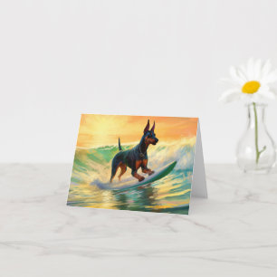Carte Peinture de Surf à la Plage de Doberman