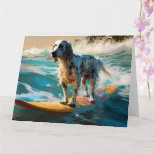 Carte Peinture de Surf sur la Plage avec Setter Anglais