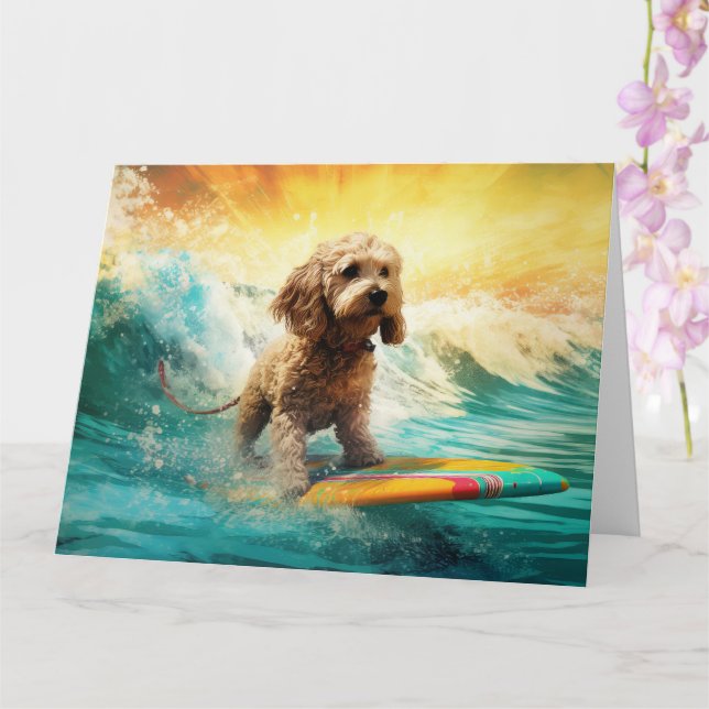 Carte Peinture de Surf sur la Plage de Cockapoo (Orchidée)