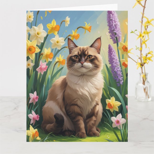 Carte Peinture des fleurs de printemps de chats abyssini (Fleur jaune)
