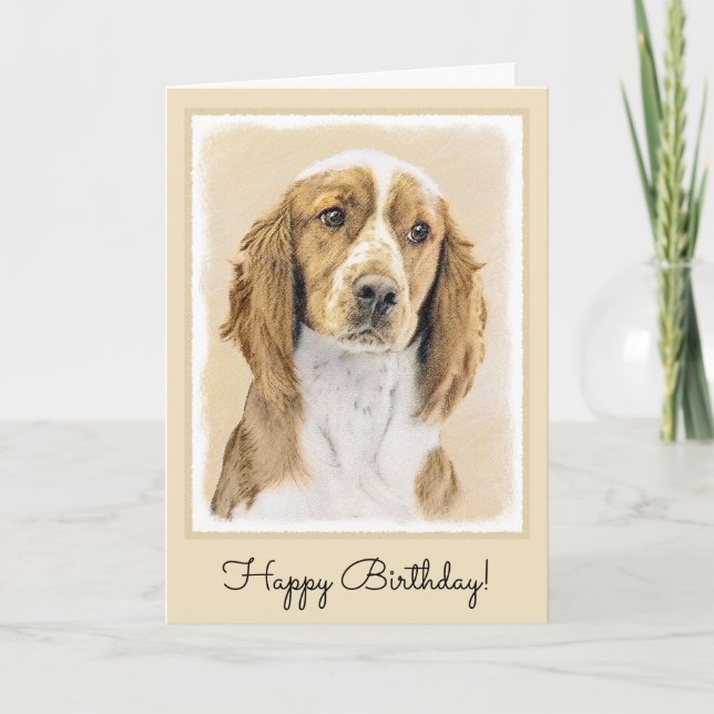 Carte Peinture d'espagnol Welsh Springer - Art original  (Devant)