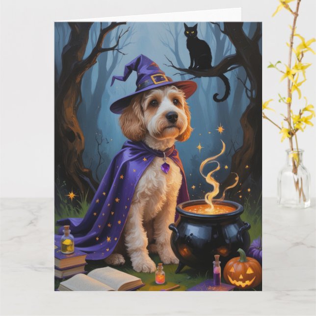Carte Peinture d'Halloween capricieuse pour chien de Coc (Fleur jaune)
