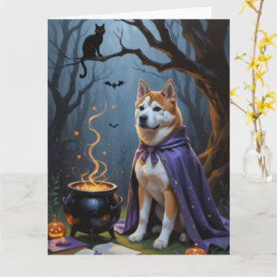 Carte Peinture d'Halloween fantaisiste de chien Akita