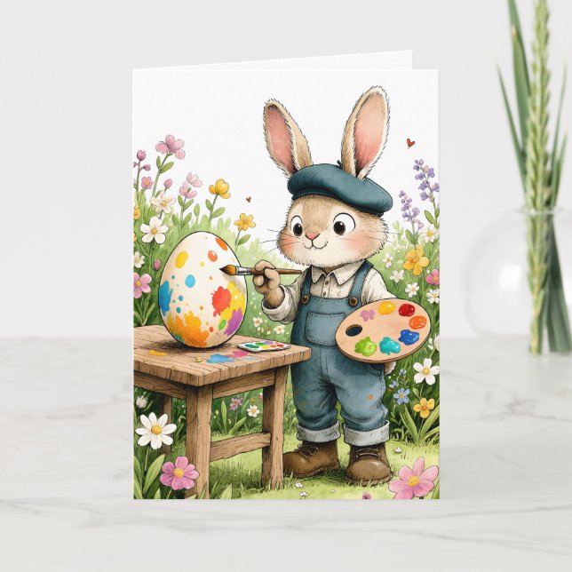 Carte Peinture d'oeuf de Pâques par un lapin de Pâques m (Devant)