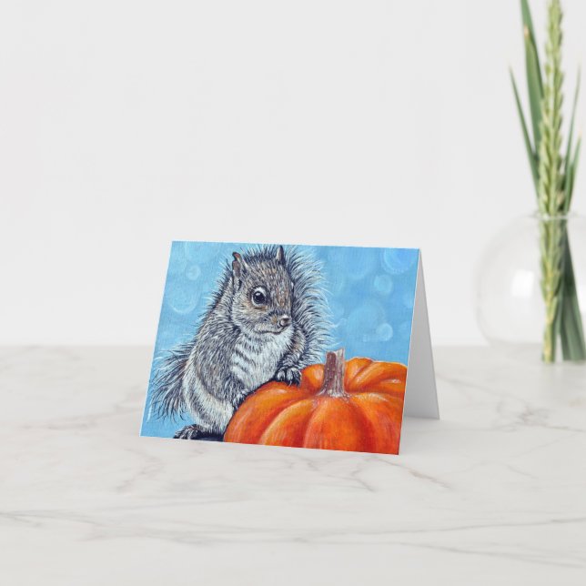 Carte Peinture d'un écureuil et d'une citrouille (Devant)