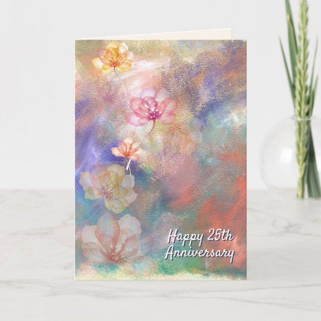 Carte Peinture et fleurs Abstraites du 25e anniversaire (Devant)