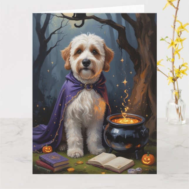 Carte Peinture fantaisiste d'Halloween de Bernedoodle Do (Fleur jaune)