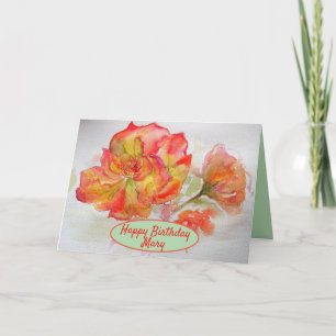 Carte Peinture florale de rose aquarelle orange Jardin