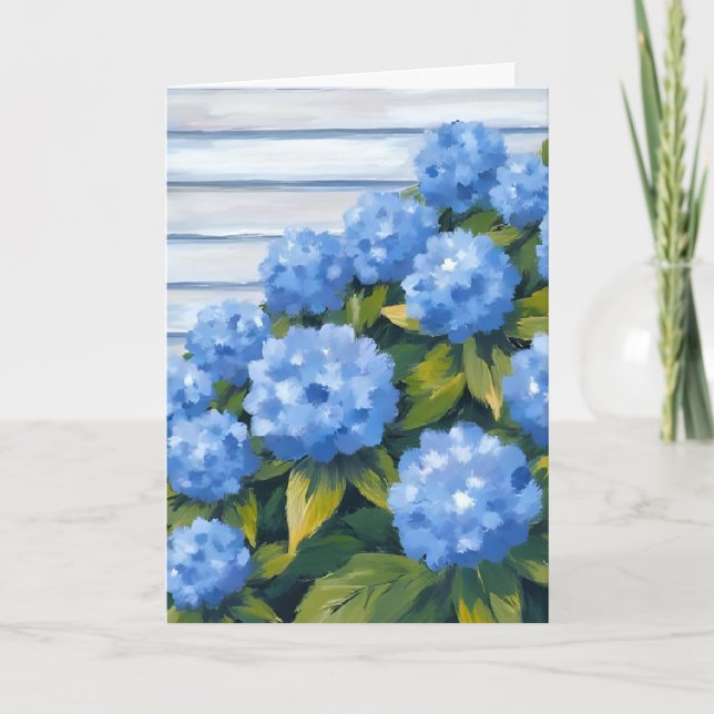 Carte Peinture florale d'hortensias bleus buissonnants (Devant)