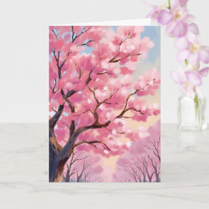 Carte Peinture florale rose d'arbres de fleurs de cerisi