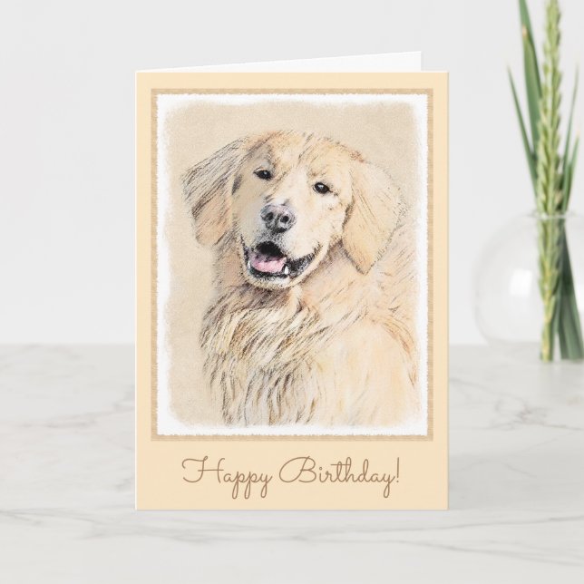 Carte Peinture Golden Retriever - Joli art original chie (Devant)
