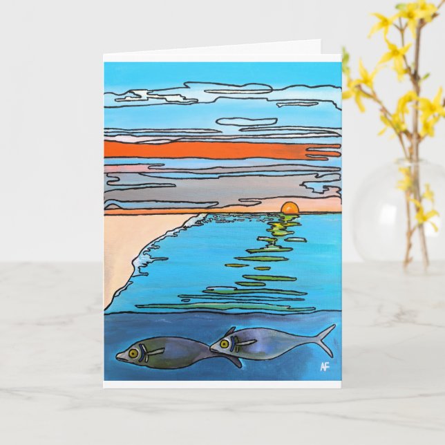 Carte Peinture Lever de soleil sur l'océan 8 bits par Al (Fleur jaune)