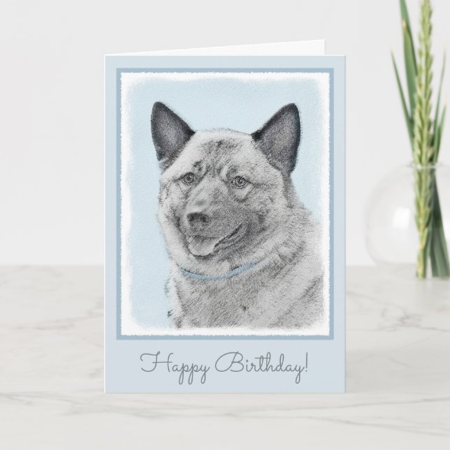 Carte Peinture norvégienne Elkhound - Art original Chien (Devant)