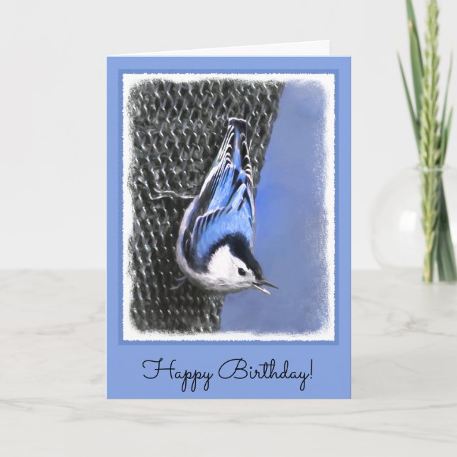 Carte Peinture Nuthatch à poitrine blanche Art original (Devant)