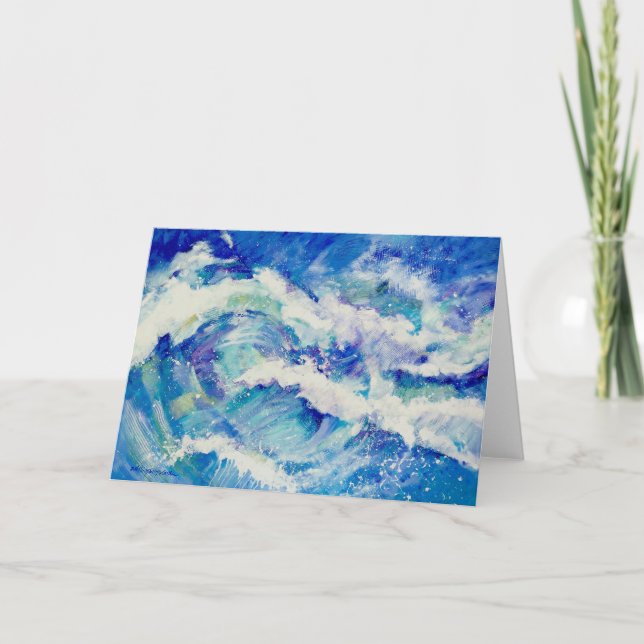 Carte Peinture Ocean Waves en blues et en blanc (Devant)
