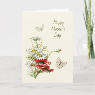 Carte Peinture rétro des fleurs pour la fête des mères