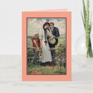 Carte Peinture romantique vintage d'un couple et d'un ch