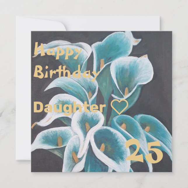 Carte Peinture turquoise Fleur fille personnalisée Anniv (Devant)