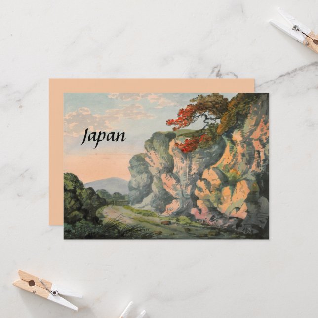 Carte Peinture vintage du Japon Souvenir de campagne (Devant/Arrière en situation)