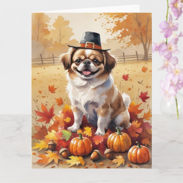 Carte Pekingese À L'Automne Quitte L'Art Thanksgiving (Orchidée)