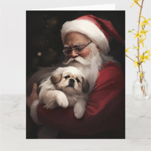 Carte Pekingese avec le Père Noël Festif Noël