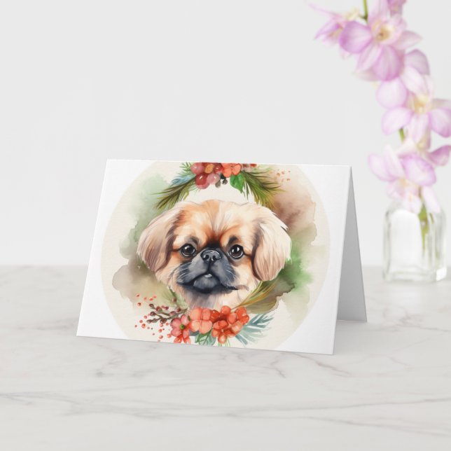 Carte Pekingese Christmas Wreath Festive Pup (Orchidée)