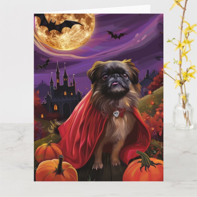 Carte Pékinois d'Halloween Vampire Citrouilles Épouvanta (Fleur jaune)