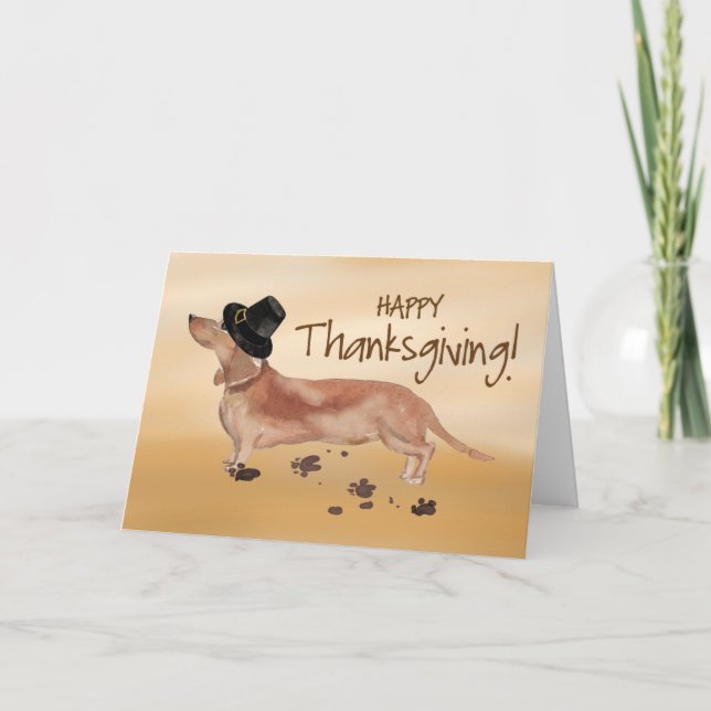 Carte Pèlerin blanc et Tan Dachshund Casquette Thanksgiv (Devant)