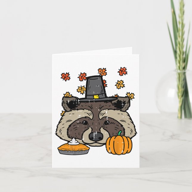 Carte Pèlerin de Thanksgiving Raton laveur Mignon Automn (Devant)