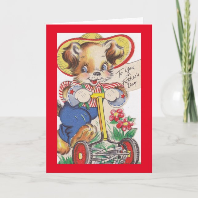 Carte Pelouse vintage de sciage de chien (Devant)