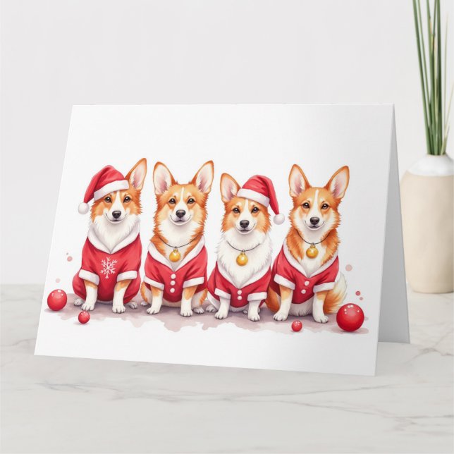 Carte Pembroke Welsh Corgi Christmas Dress Santa Hat (Devant)
