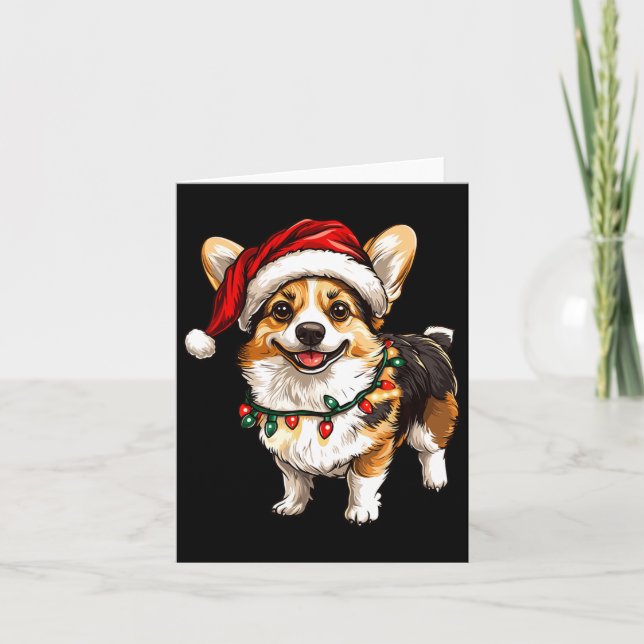 Carte Pembroke Welsh Corgi Père Noël Lumières des arbres (Devant)