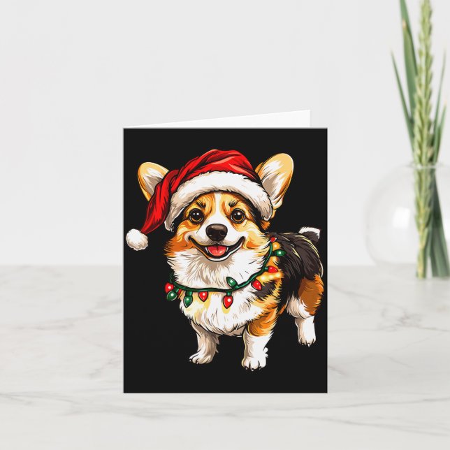Carte Pembroke Welsh Corgi Santa Christmas Tree Lights X (Devant)