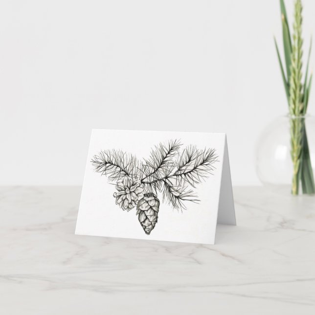 Carte Pen and Ink Pinecones, original illustration print (Devant)