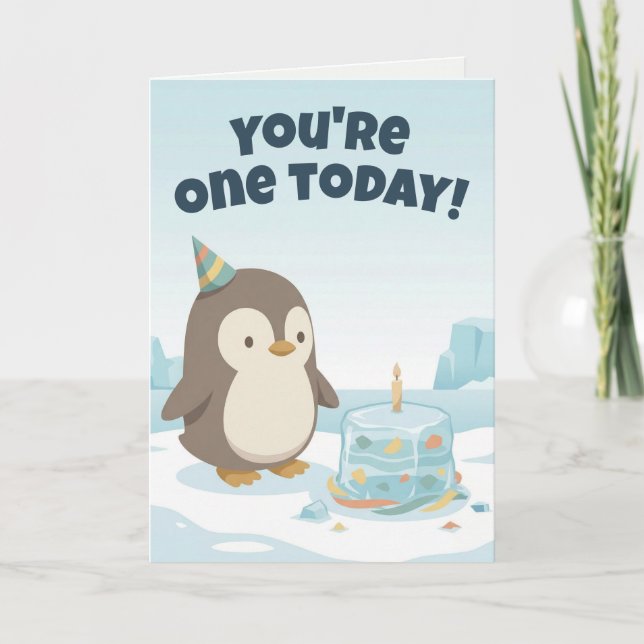 Carte Penguin Birthday | Custom First Birthday (Devant)