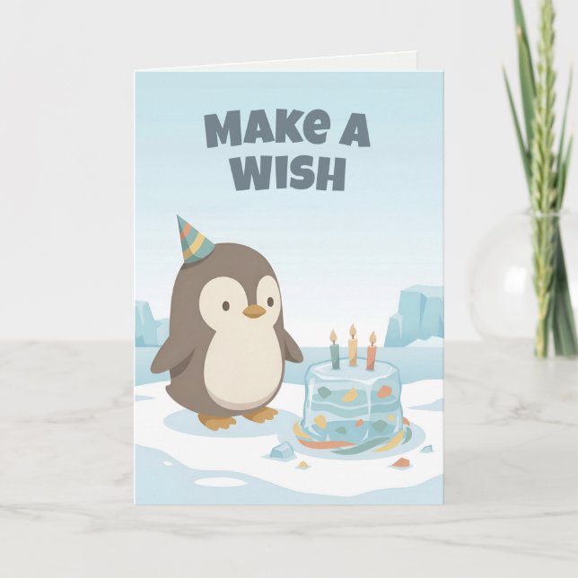 Carte Penguin Birthday | Make a Wish | Custom Birthday (Devant)