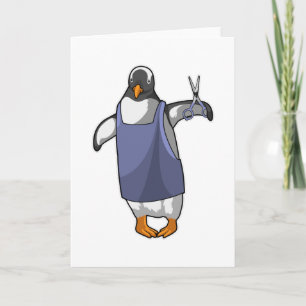Carte Penguin coiffeur avec ciseaux