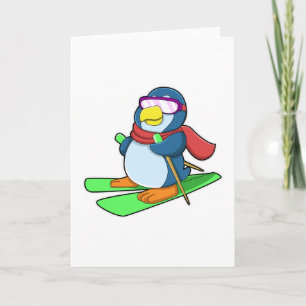 Carte Penguin en ski avec Ski Scarf & Lunettes de soleil
