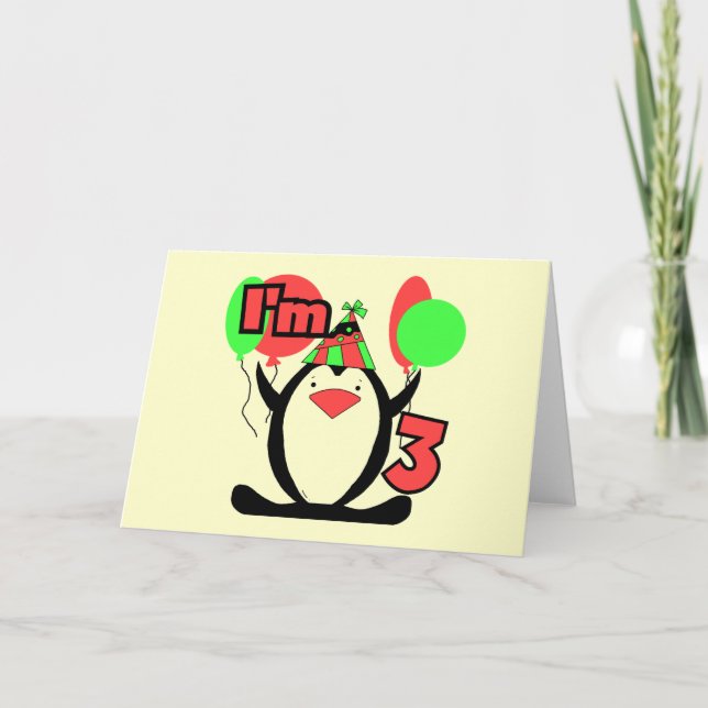 Carte Penguin I'm 3 Anniversaire Tshirts et cadeaux (Devant)