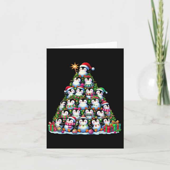 Carte Penguin Noël Arbre drôle Penguin Noël (Devant)