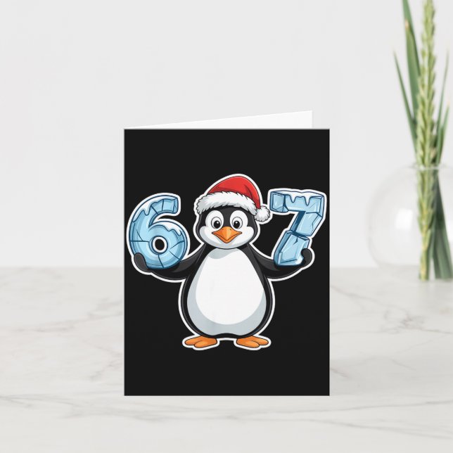 Carte Penguin Santa Hat 67 Icy Numbers Christmas Birthda (Devant)